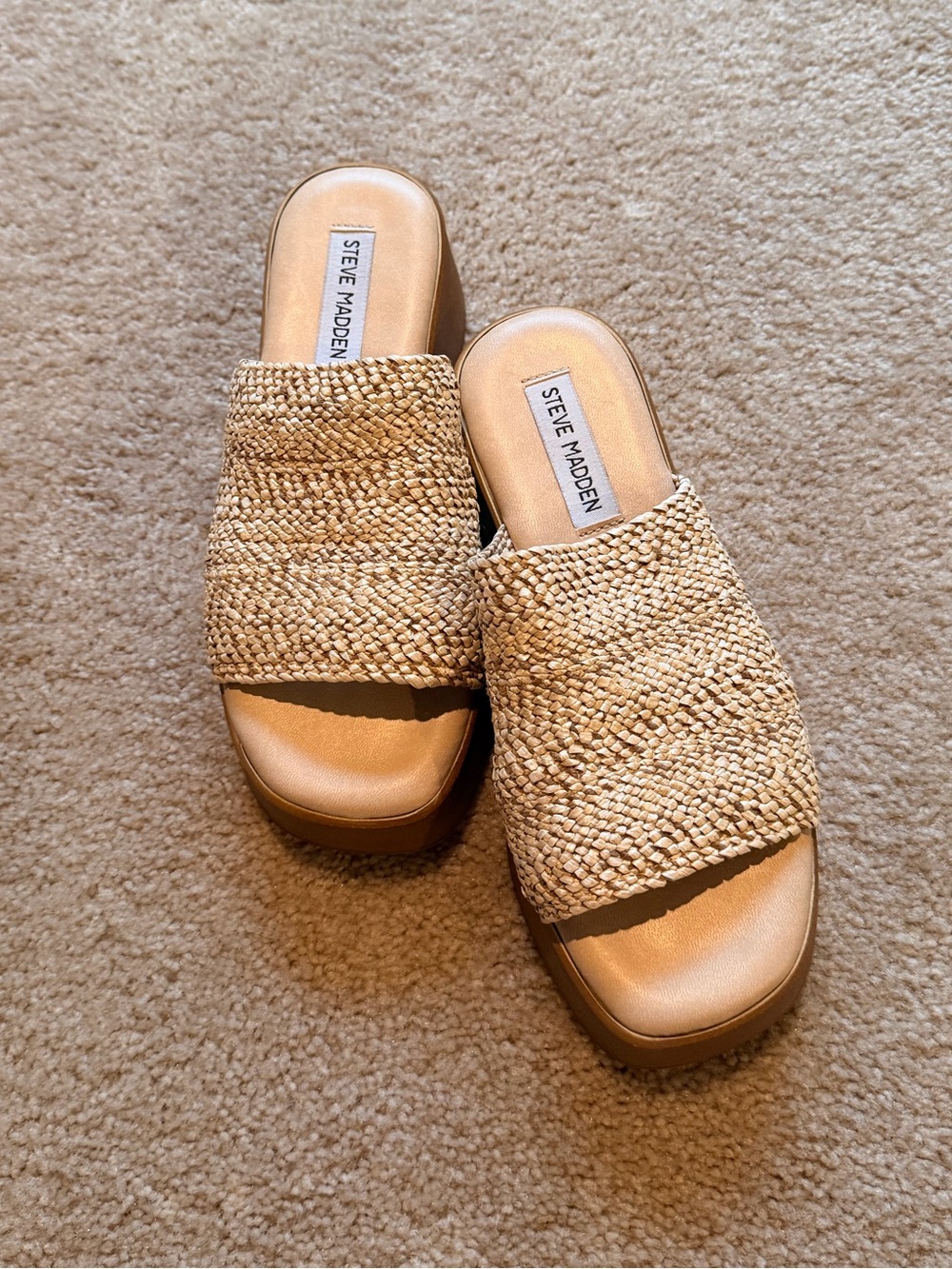 Steve Madden Slinky Woven Tan Slide Mules